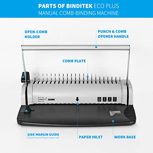 Binditek Comb Binding Machine, 21-Hole, 150 Sheet, Comb Punch Binder Machine With Starter Kit 100 Pcs 5/16" Binding Combs, Comb Binder Machine For Letter Size, A4, A5 Or Smaller Sizes #TOP2