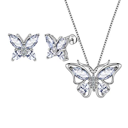 Collar de mariposa en plata y pulsera brillante para diario y eventos sociales