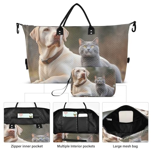 Large Travel Duffel Bag, Labrador Cat Field Sport Tote Gym Bag, Shoulder Weekender Overnight Bag for Women Men, Carry On Luggage with Toiletry Bag2