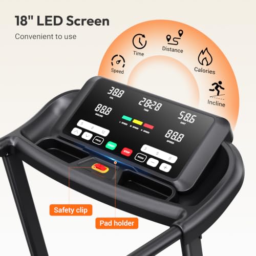 Image of THERUN Incline Treadmill, 0-12% Auto Incline Treadmill for Running and Walking, 400 lbs Weight Capacity, Wide Belt,3.0HP,18 inch LED Screen, 2 Layers Shock-Absorbing
