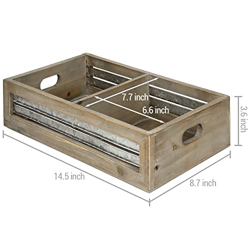 Mygift Rustic Brown Washed Solid Wood Video Tape Storage Box With 2 Divided Compartments And Galvanized Metal Accent, Retro Nostalgic Vhs Dvd Holder Organizer Bin With Cutout Handles #TOP3