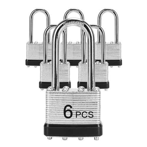 Image of LQYN Laminated keyed Padlock (1-9/16", 40mm), keyed Alike Locks,Black Hoop, Long Shackle, Pack of 6，Lock for Gym Locker, Luggage, Suitcase, Baggage, Toolbox, Case