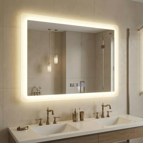 YOURLITE Badspiegel mit Beleuchtung,80x60 LED Spiegel mit 3 Lichtfarben...