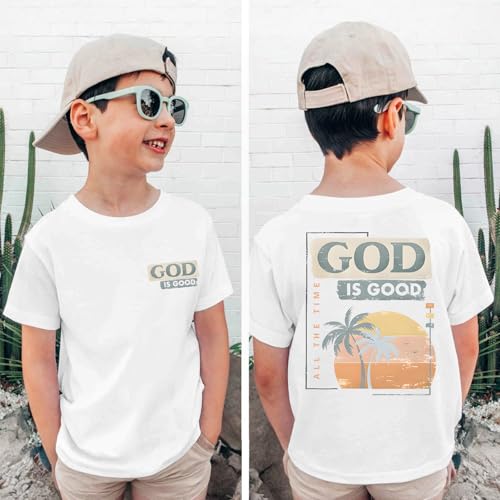 Image of KEEVICI Boys God is Good Shirt Christian Faith Shirts for Kids Jesus Beach Palm Tree Hawaiian Tshirt Graphic Tees Cotton Tops