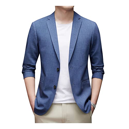 Casacos esportivos casuais masculinos, jaquetas leves de dois botões, blazer social, Azul, 3G