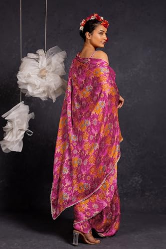 Image of MIRCHI FASHION Women Saree Chiffon Floral Printed | Breathable Festive Occasion Sari for Social Visits with Matching Blouse Piece
