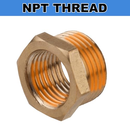 Image of 12pcs 3 /8 Inch to 1 /4 Inch NPT Female Reducer Hex Bushing, Brass Reducing Hex Bushing Heavy Duty Threaded Pipe Fitting Adapter for Plumbing Gas Hydraulic Systems