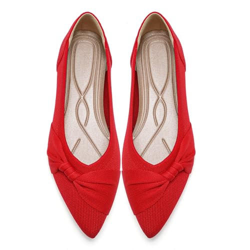 Image of HIULYCENCE Pointed Toe Flats for Women Ballet Flats | Comfortable Dressy Knit Lightweight Casual for Work Office Womens Flats