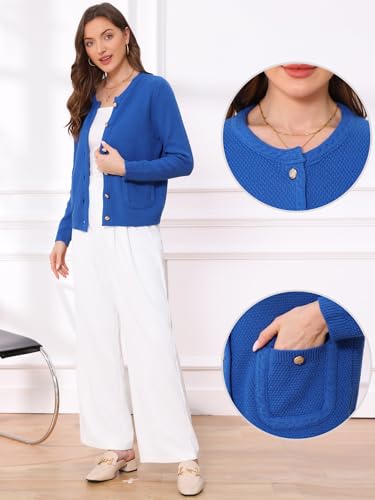 Allegra K Open Front Sweater for Women's Collarless Button Down Business Casual Chunky Knit Cardigans2