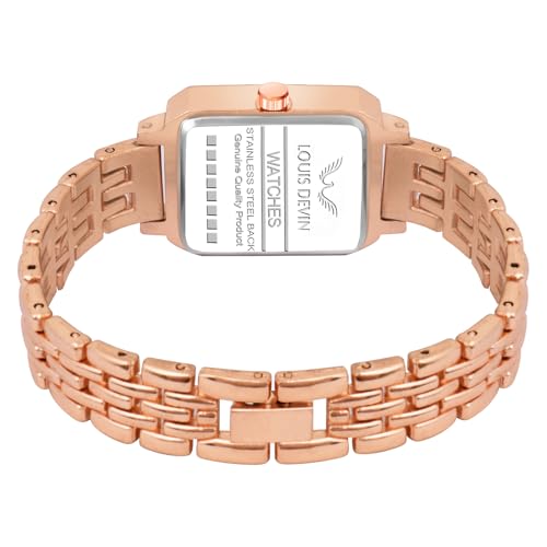 Image of LOUIS DEVIN Silver /Brown /Rose Gold Bracelet Metal Chain Analog Wrist Watch for Women (Blue /Green /Pink /Black /Silver /Brown /Rose Gold Dial) | LD-LS193-CH