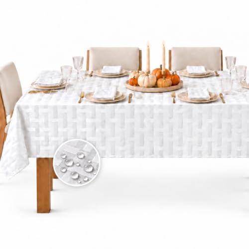 Newbridge Paige White 52x70 in Rectangle Water & Stain Resistant Tablecloth