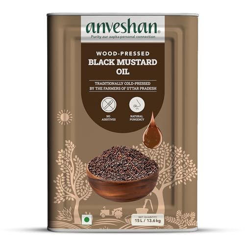 Image of Anveshan Wood Cold Pressed Mustard Oil - 15 Litre | Tin Can | Black Mustard Oil | Kacchi Ghani | A1 Grade Mustard Seeds & 0 trans fat| Rich Aroma | Naturally Cholestero | Free Goodness of Omega 3