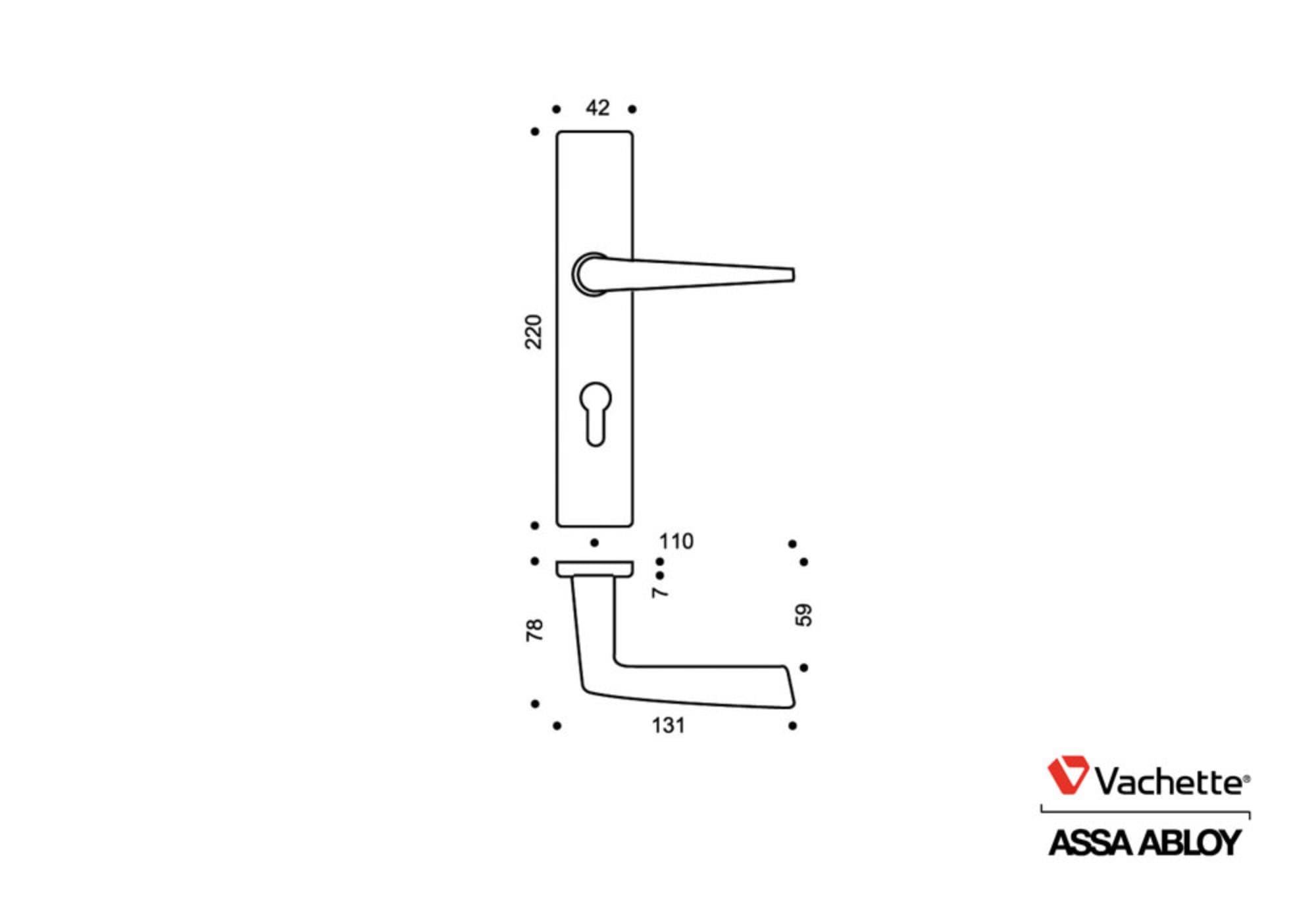 Vachette Set de Poignée de Porte sur Grande Plaque RIVIERA - Version Clé L - Porte de Chambre, Bureau - Entraxe 195 mm - Système de Pose Facile - Garantie 10 ans - Aluminium Résistant, Finition Argent