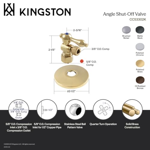 Vanne quart de tour Kingston Brass CC53307K d'équerre avec rosace