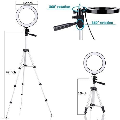 B-Land 6.2" Ring Light with Tripod Stand for YouTube Video and Makeup, Mini LED Camera Light with Cell Phone Holder Desktop LED Lamp with 3 Light Modes & 11 Brightness Level