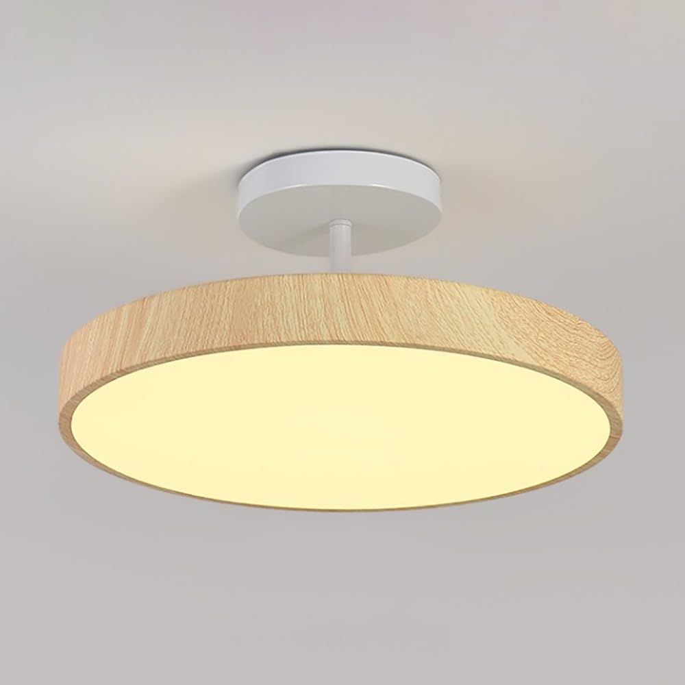 COSRUB Modern LED Semi Flush Mount Ceiling Light, Round Wood Grain Ceiling Lamps Fixture Minimalist Dimmable Iron Ceiling Lighting for Entryway Hallway Bedroom(Wood(3000K),30cm/11.81in)