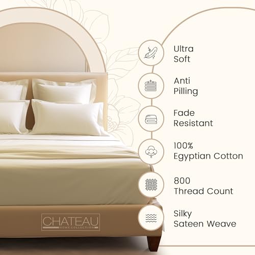 King Sheets Deep Pocket King Sheet Set,100% Cotton Bed Sheets, 800 Thread Count 4 PC Sateen Weave Luxury Bedding Sheet & Pillowcase Sets, Soft & Comfy Naturally Cool, No Pill Machine Washable- Ivory
