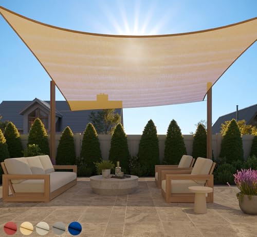 GORILLA GRIP Heavy Duty Sun Shade UV Protection Fade Tear and Rust Resistant Rectangle Sunshade Canopy Curved Edges Blocks Sunlight Breathable Sail Outdoor Patio Lawn Garden 12x12 FT Sand