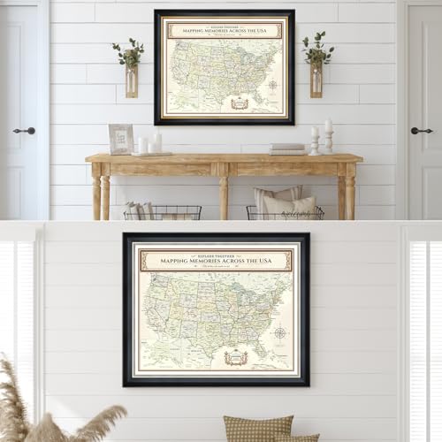 Image of DECORARTS - Personalized Push Pin Travel Map USA, Custom Name, Pin Board Canvas Wall Art, Colorful Classic United States Decor, Optional Wood Frame, Giclee Print, Handcrafted in USA, 20x16''