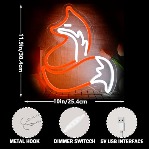 Image of Fox Neon Sign for Wall Decor Fox Neon Light Dimmable Fox Led Light USB Powered For Man Cave Bedroom Kid's Room Wall decor