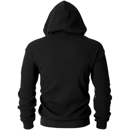 Ohoo Mens Slim Fit Waffle Knit Cotton 100% Basic Pullover Hoodies Sweatshirt Lightweight Long Sleeve with Kanga Pocket3