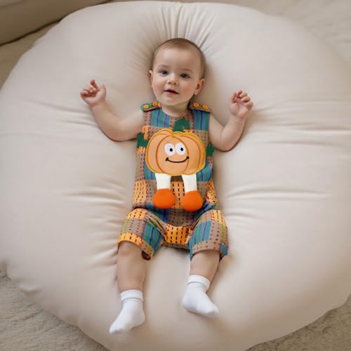 Baby Boy Halloween Outfits Newborn Pumpkin Overalls Plaid Romper Sleeveless Jumpsuit Infant Halloween Clothes2