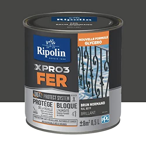 RIPOLIN Peinture fer glycéro XPRO3 Fer Brillant Brun Normand 0,5 L