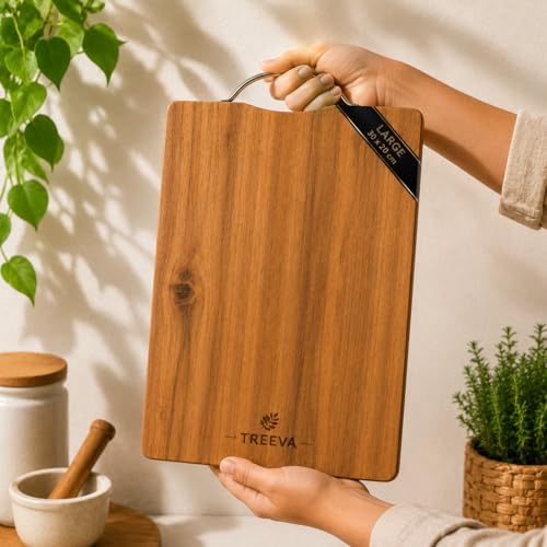 Image of Chopping & Cutting Board for Kitchen,Bacteria Resistant Cutting Board | Odour-Free 30x20x1.5 cm Thick Board for Fruits, Meat, Cheese & Kitchen Food Preparation (Plywood-Handle)