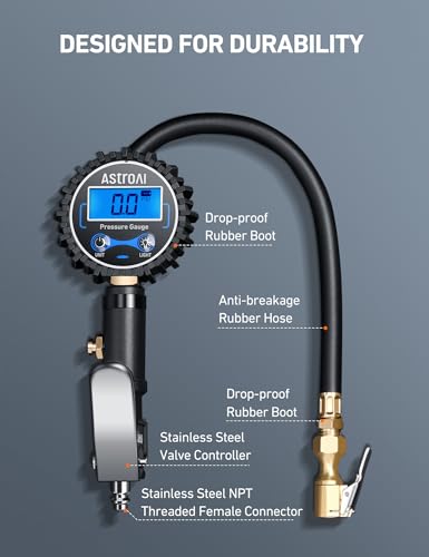 Image of AstroAI Digital Tire Pressure Gauge with Inflator, 3-250 PSI ±1% Precision