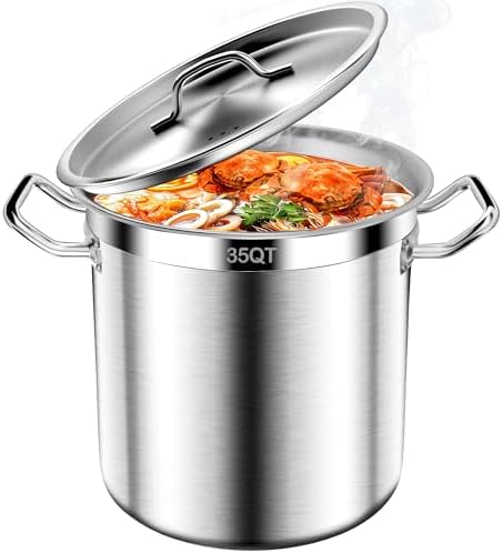 Large Stock Pot-35QT Stainless Steel Stockpot with Lid, Heavy Dut...