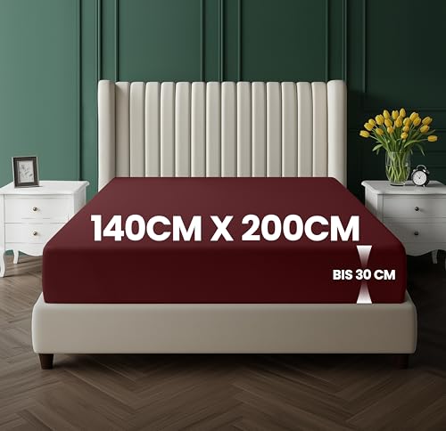Utopia Bedding - Spannbettlaken 140x200cm Bis 30 cm - Burgunderrot – Ansicht 2