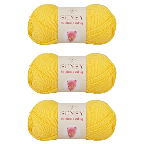 S Sensy Softee Baby-Premium Anti-Pill Acrylic Yarn 3 Pack Yellow 273 Yards