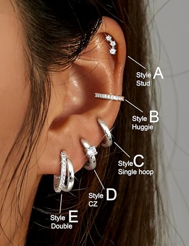 Sanfenly Gold Earrings Gold Hoop Earrings for Women Trendy Dainty Stud Earrings 14K Gold Plated Earrings Small Double Gold Silver Hoop Earrings for Women Lightweight Huggie Cartilage Earrings Set Gold Jewelry for Women Gifts3