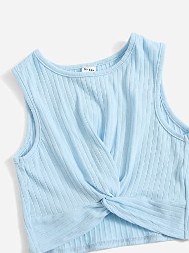 SHENHE Girl's 3 Piece Sleeveless Cropped Tank Top Twist Front Crewneck Ribbed Crop Tops4