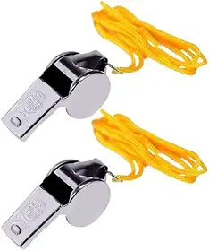 Kit de Apitos Metálicos com Cordão, Prateado e Laranja, 2 Peças, para Escola e Escritório