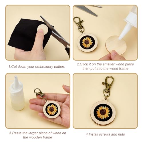 Image of OLYCRAFT 24 Pcs Mini Embroidery Hoop Keychain Tiny Wooden Cross Stitch Hoop with Lobster Claw Clasp Oval /Round Wood Pendant Kit for Craft DIY Embroidery Keychain Pendant 3.2~3.6 Inch