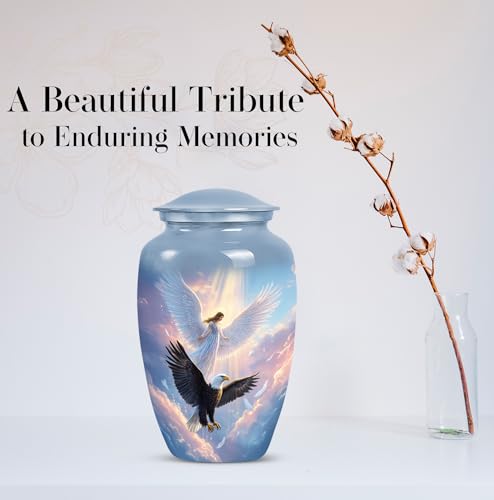 Image of Eagle Funeral Urn for Human Ashes -Decorative White Angel Urns for Men