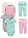 Simple Joys by Carter's Conjunto de 6 piezas de body para niñas (manga corta y larga) y pantalones ,Pink/Mint Ruffle ,3-6 Meses