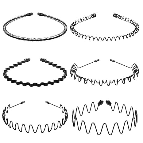 GRACIOUS MART 6PCS Metal Hair Bands, Spring Wavy Hoop Unisex Black Headband Slicked Back Non Slip Sports Hairband for Women Men… (B0D7HXLBC2) Amazon Price History, Amazon Price Tracker