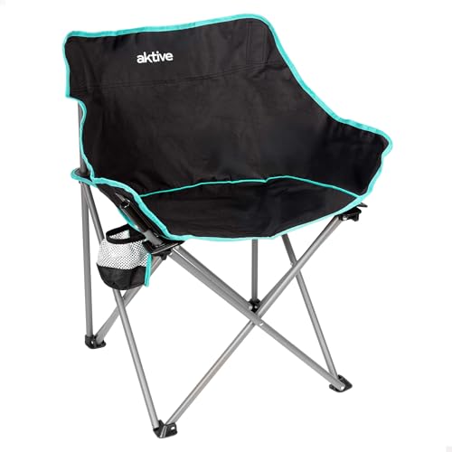 AKTIVE Silla Plegable de Camping 50x47x74 cm con Posavasos, Estructura de Acero Resistente, Ligera y fácil de Transportar, Incluye Bolsa de Transporte, para Camping, Playa y montaña (63125)