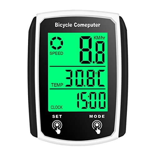 Snnozy Wired Bike Computer 19 Functions Touch Bike Speedometer Odometer Waterproof Bicycle Computer with Backlight, White