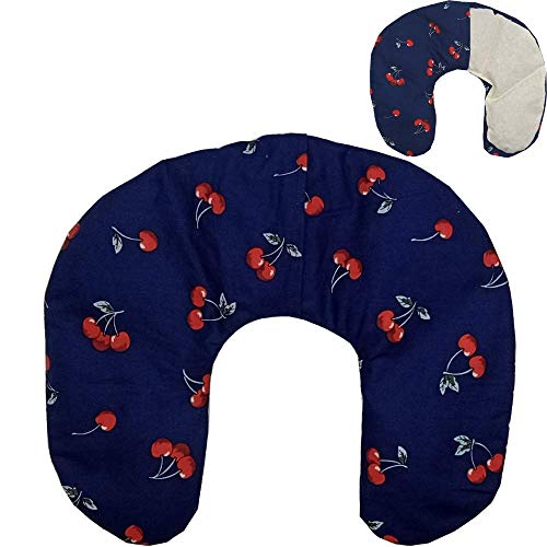 Saco térmico cervical"Cherries - blue" 36 x 32 cm, relleno con 600gr de huesos de cereza orgánica, con funda lavable en lavadora, para microondas y congelador