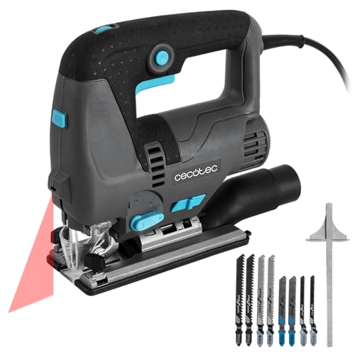 Cecotec Sierra de Calar MultiCut 8000 Vision, 800W, Corte Pendular, Cable de 2m, Plataforma de Aluminio Fundido y Mandril sin Llave, Láser Guía y Luz LED, Incluye 8 Sierras y Regla Guía