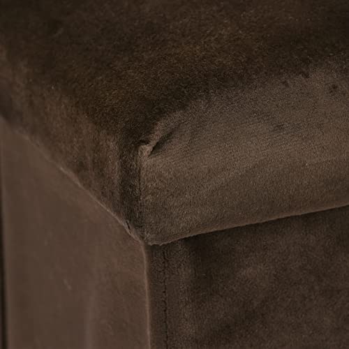 Relaxdays Taburete Plegable de Terciopelo, Puff de Almacenaje, 38 x 38 x 38 cm, Baúl Tapizado de MDF, Marrón - imagen 7