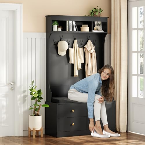 7 Best Hall Trees with Shoe Storage for Your Entryway 6 Soohow Hall Tree with Bench and Shoe Storage, Mud Room with Seating and 7 Hooks, 6-in-1,for Entryway, 70.9