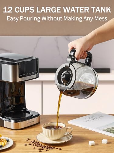 Image of Ihomekee Coffee Maker, Programmable Drip Coffee Maker 12 Cup, Regular & Strong Brew Drip Coffee Machine with Iced Coffee Function for Home and Office, Black & Stainless Steel (Black,Silver)