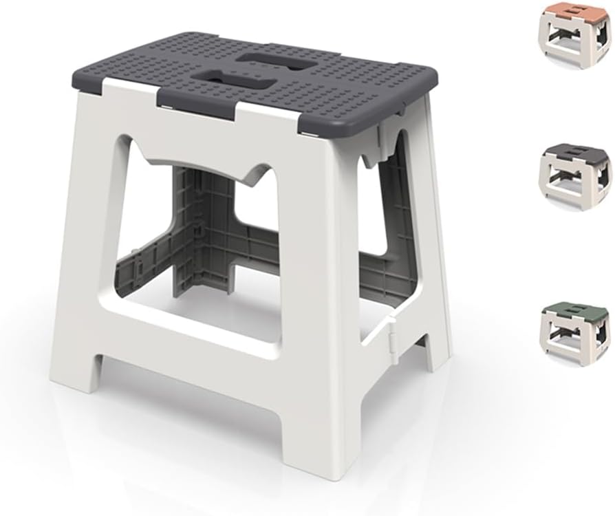 Small Folding Step Stool Super Strong Foldable Stool for Adults & Kids Portable Plastic Non-Slip Lightweight Space Saving Easy Folding Stools for Kitchen/Bathroom/Bedroom/Office (Grey)