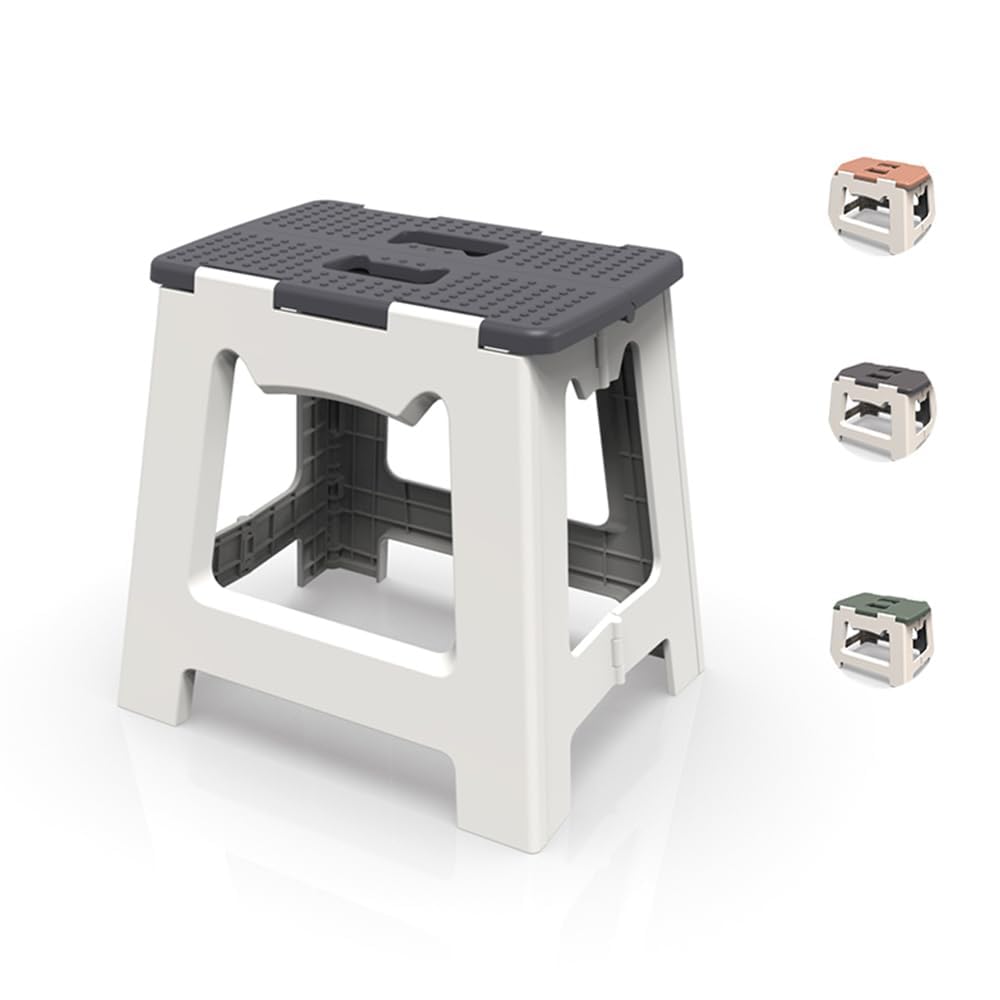 Premium Folding Step Stool for Adults and Kids Non-Slip Folding Stools with Portable Handle, Compact Plastic Foldable Step Stool for Bathroom,Bedroom, Kitchen (Grey)-image-12