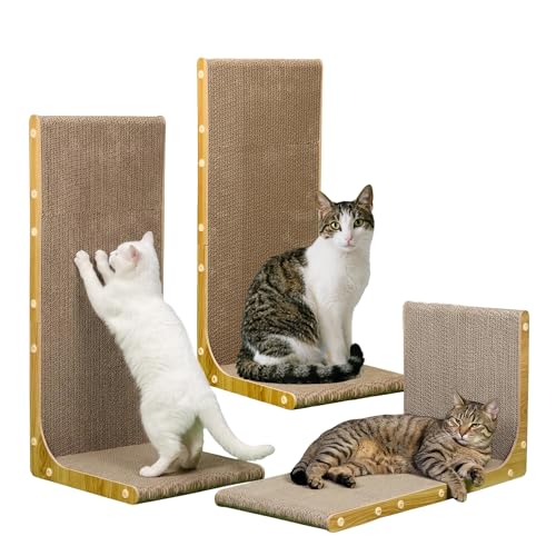 3-Pack-Cardboard-Cat-Scratcher-for-Indoor-Cats-23-Inch-L-Shaped-Vertical-Cat-Scratching-Post-Cat-Scratching-Board-for-Wall-and-Couch-Large 3-Pack Cardboard Cat Scratcher for Indoor Cats, 23 Inch L Shaped Vertical Cat Scratching Post, Cat Scratching Board for Wall and Couch, Large - Image 1