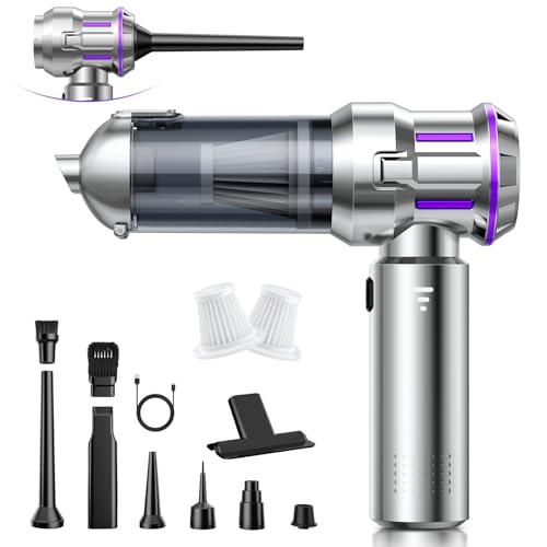 Aspirador de Mano, 25000Pa Aspiradora sin Cable Coche con Descarga de Polvo Automática con un Toque, 4 en 1 Aspirador Coche, Motor sin Escobillas, 3 Niveles, Ideal para Pelo de Mascotas, Coche, Hogar